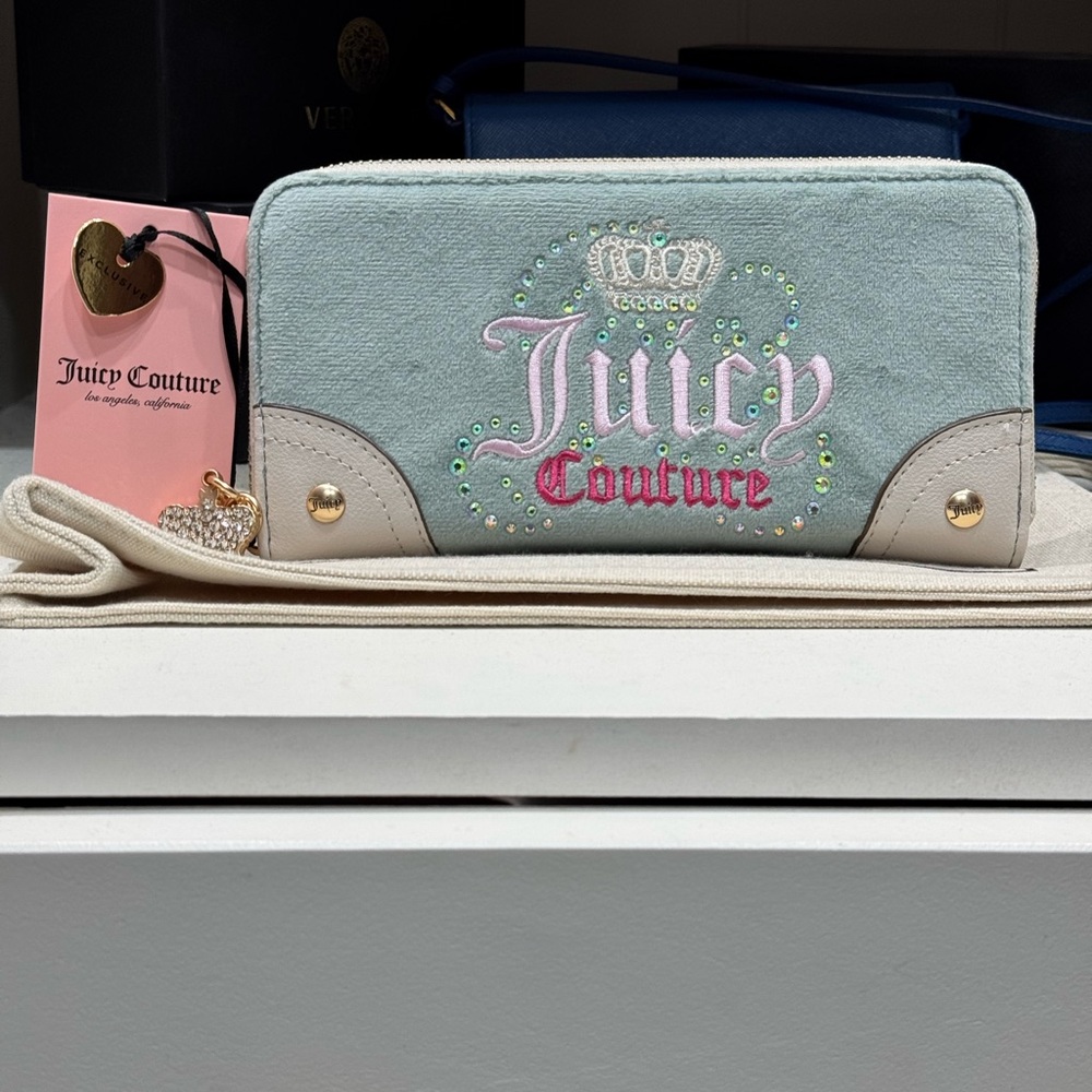 Dream Juicy LG ZA Sage/Crystal Light Blue Juicy Couture Long Wallet Crown NWT